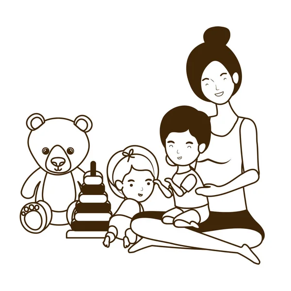 可爱的怀孕母亲与小孩子字符 — 图库矢量图片