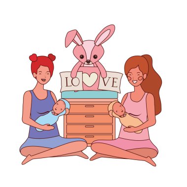 sevimli gebelik anneler küçük bebekler karakter kaldırma oturmuş