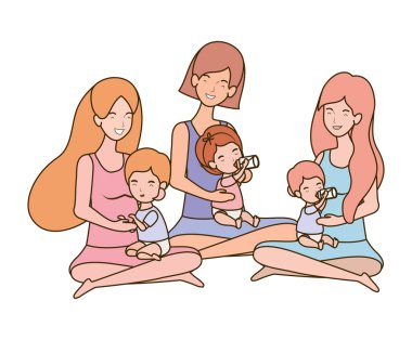 sevimli gebelik anneler küçük bebekler karakter kaldırma oturmuş