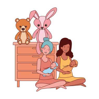 sevimli gebelik anneler küçük bebekler karakter kaldırma oturmuş