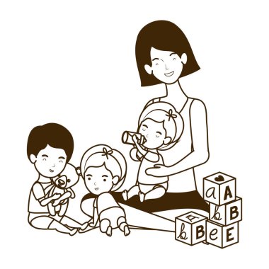 küçük çocuk karakterleri ile sevimli gebelik anne