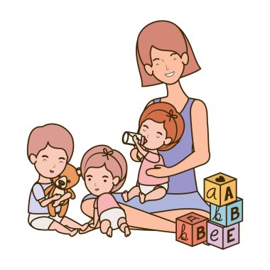 küçük çocuk karakterleri ile sevimli gebelik anne