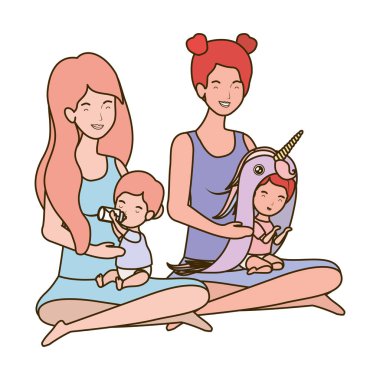 sevimli gebelik anneler küçük bebekler karakter kaldırma oturmuş