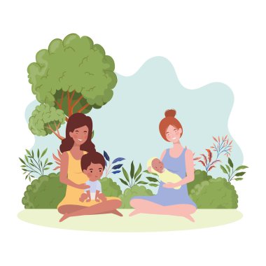 ırklar arası gebelik anneler kampta bebekleri kaldırarak oturmuş