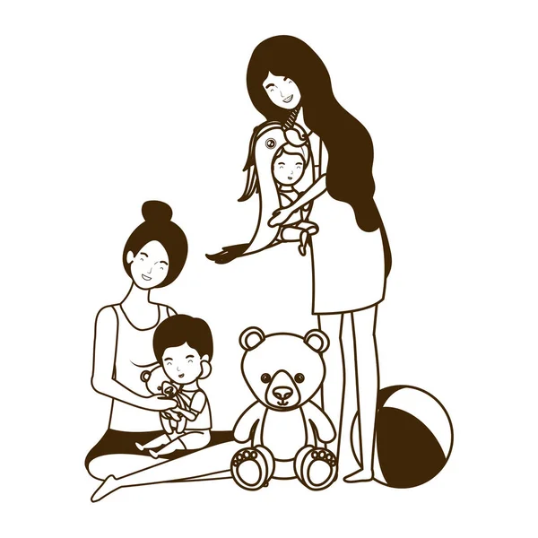 Lindo embarazo madres con pequeños bebés personajes — Vector de stock