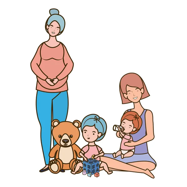 可爱的怀孕母亲坐在抬起小婴儿 — 图库矢量图片