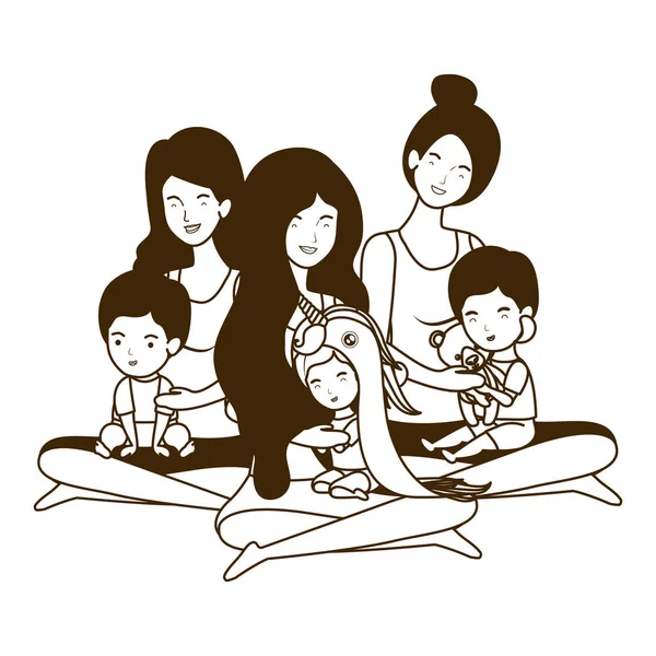 Carino gravidanza madri con bambini piccoli personaggi — Vettoriale Stock