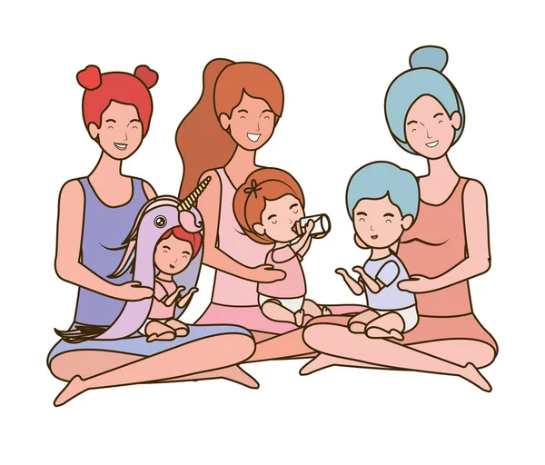 Lindo embarazo madres sentadas levantando pequeños bebés personajes — Archivo Imágenes Vectoriales