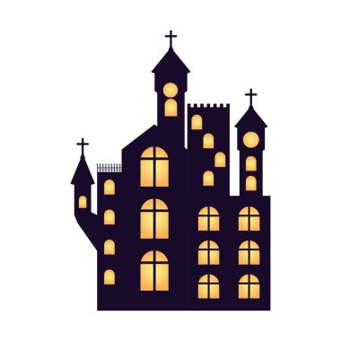 beyaz arka plan ışıkları ile korkunç halloween kale