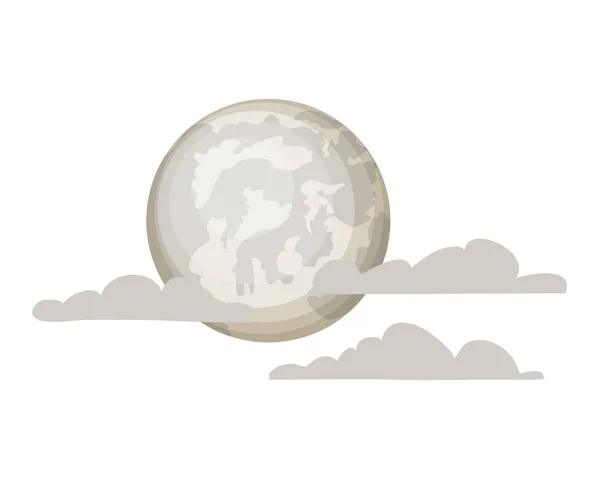 Luna llena con nubes sobre fondo blanco — Vector de stock