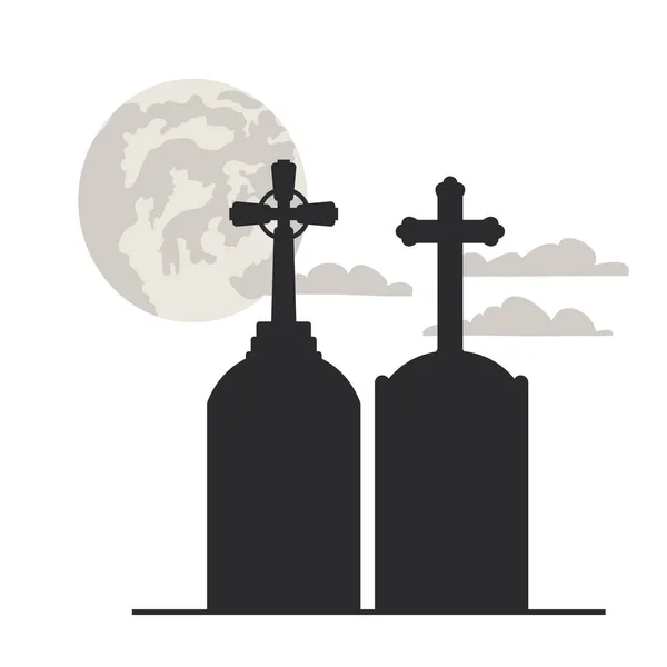 白色背景上的墓地墓碑 — 图库矢量图片