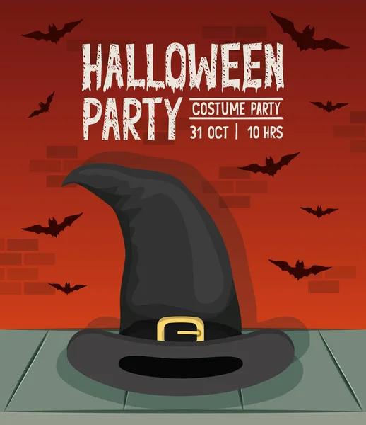 Halloween-ünnepi kártya boszorkány kalap és a denevérek — Stock Vector