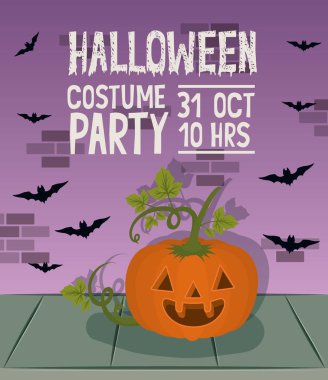 kabak karakteri ve yarasalar ile cadılar bayramı kutlama kartı