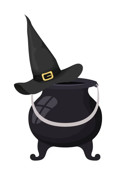 Kocioł wiedźma i ikony kapelusza — Wektor stockowy