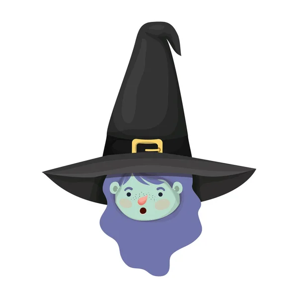 Mignonne petite fille tête avec costume de sorcière — Image vectorielle