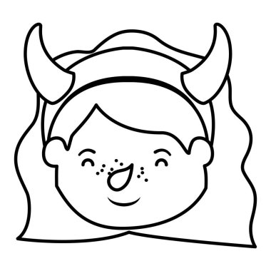 şeytan kostümü ile sevimli küçük kız kafası