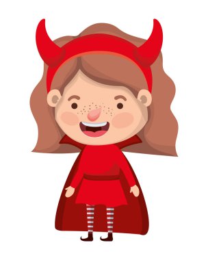 şeytan kostümü ile sevimli küçük kız