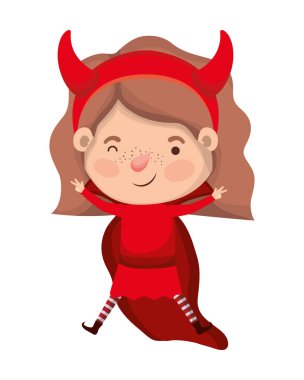 şeytan kostümü ile sevimli küçük kız