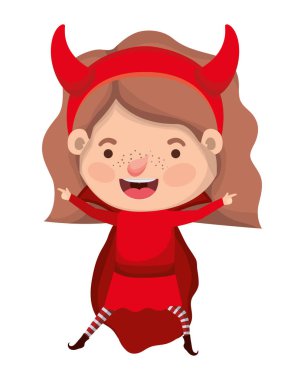 şeytan kostümü ile sevimli küçük kız