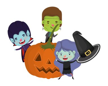 çocuk kostüm karakterleri ile halloween kabak