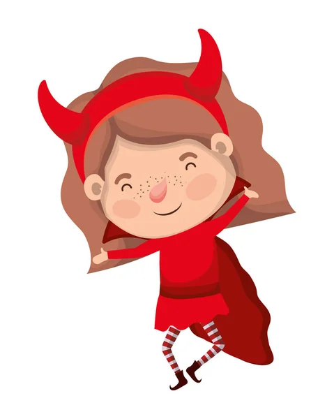 Мила маленька дівчинка з костюмом диявола — стоковий вектор