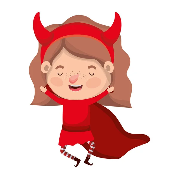 Schattig klein meisje met duivel kostuum — Stockvector