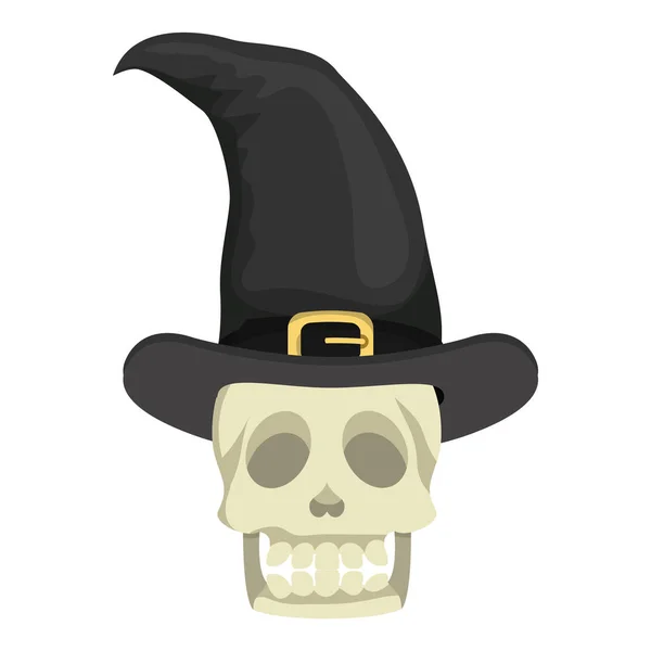 Głowa czaszki z czarownica kapelusz Halloween — Wektor stockowy