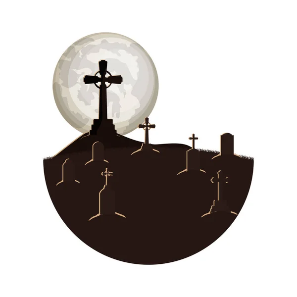 Cemitério escuro ícone de cena noturna — Vetor de Stock