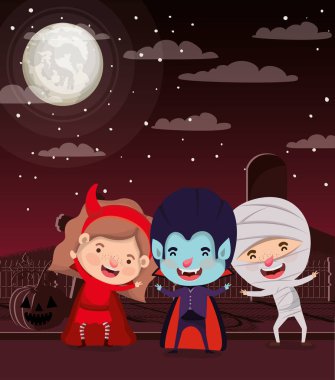 mezarlıkta çocuklarla cadılar bayramı sezon sahnesi