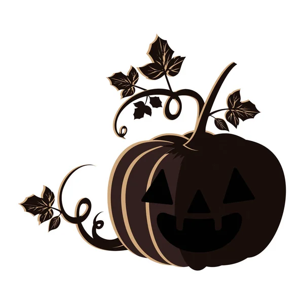 Zucca di Halloween con viso e foglie — Vettoriale Stock
