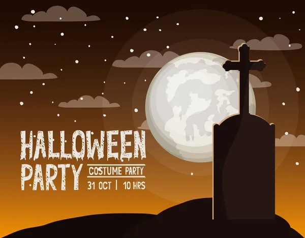 Carte de saison d'Halloween avec scène de cimetière — Image vectorielle