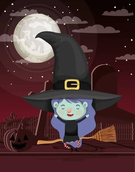 Halloween sezon scena z dziewczyna kostium czarownica — Wektor stockowy