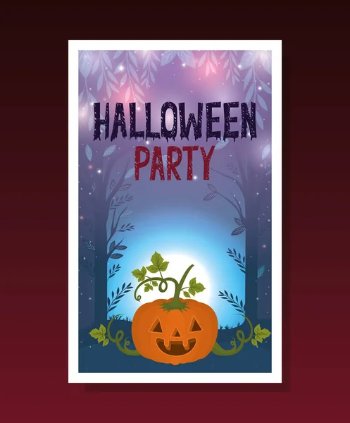 Carte d'Halloween avec citrouille dans la nuit noire scène — Image vectorielle