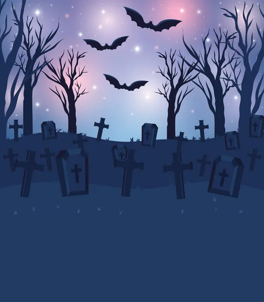 Икона ночной сцены темного кладбища — стоковый вектор