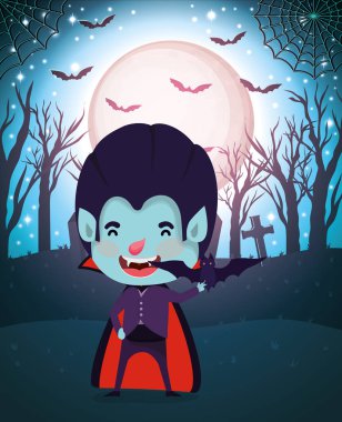 erkek kostüm drakula ile cadılar bayramı sezon sahnesi