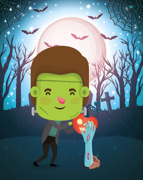 Halloween szezon jelenet fiú jelmez Frankenstein — Stock Vector