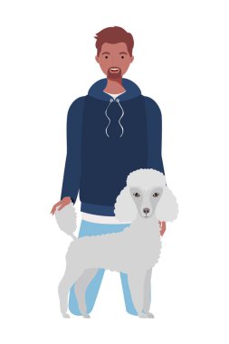 sevimli köpek maskotu karakterleri ile genç afro adam