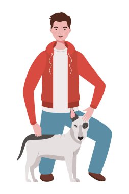 sevimli köpek maskotu karakterleri ile genç adam