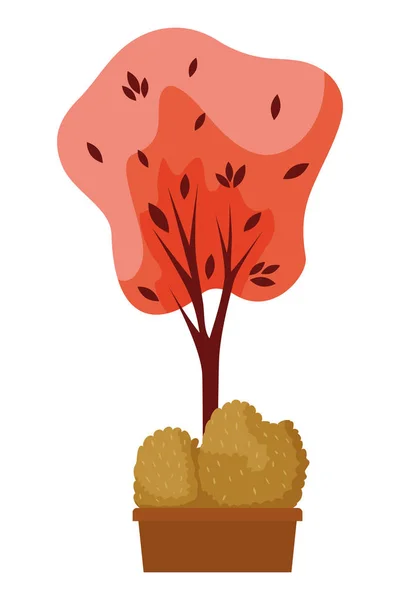 セラミックポットに茂みを持つ秋の木の植物 — ストックベクタ