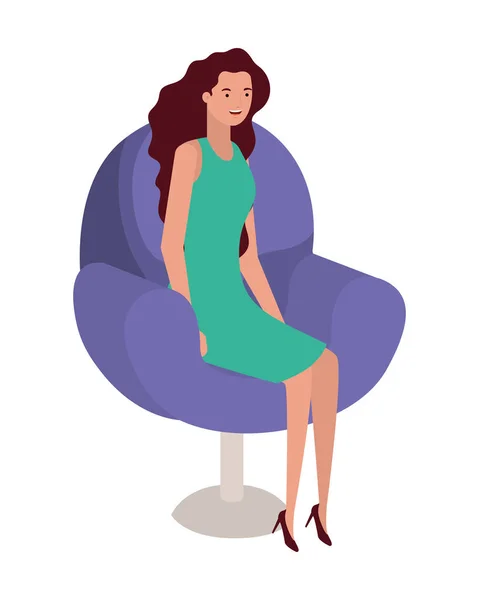 Mujer joven sentada en silla de salón — Vector de stock