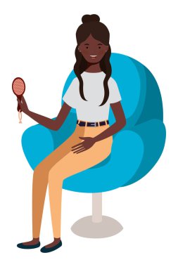 genç afro kadın tarak ile salon sandalyede oturan