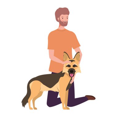 sevimli köpek maskotu karakterleri ile genç adam