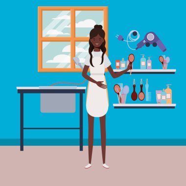 kuaför işyeri sahnesinde çalışan afro kadın stilist