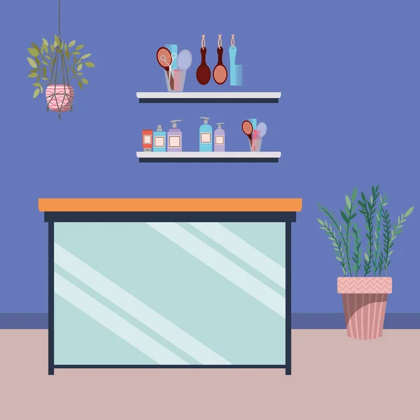 Salón de belleza lugar de trabajo con escena de escritorio — Vector de stock