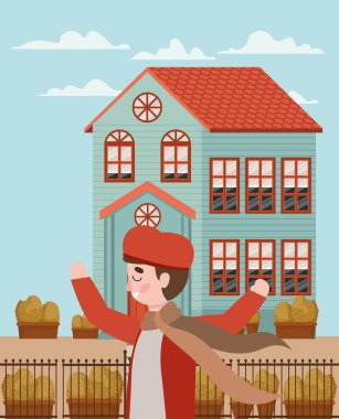 şehirde sonbahar takım elbise ile küçük çocuk