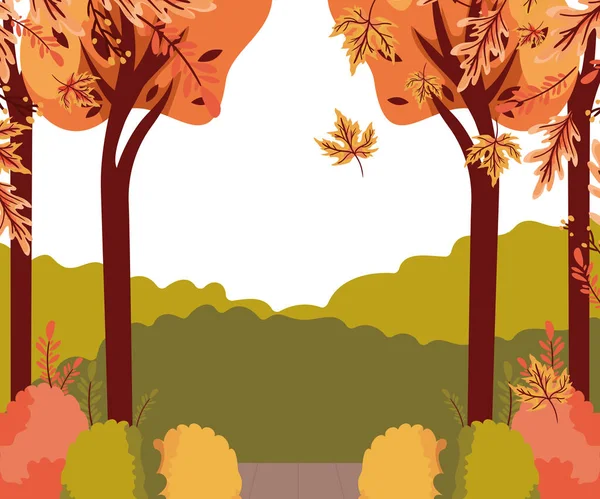 Outono árvores plantas no acampamento cena sazonal — Vetor de Stock