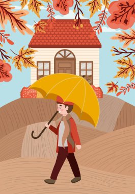 şehirde sonbahar takım elbise ile küçük çocuk