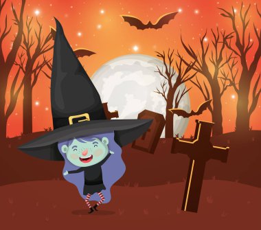 kız kostüm cadı ile cadılar bayramı sezon sahnesi