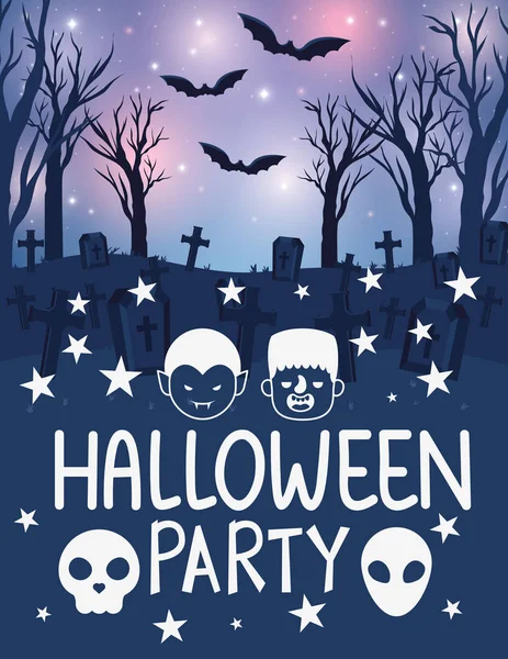 Halloween party kártya design, vektor illusztráció — Stock Vector