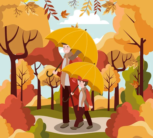 Family and autumn season design — Stock Vector